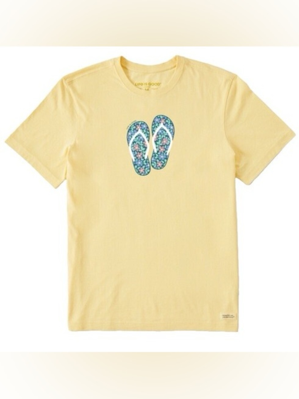 Life Is Good Crusher Floral Flip-Flop Graphic Tee Shirt Summer Vacation Resort M